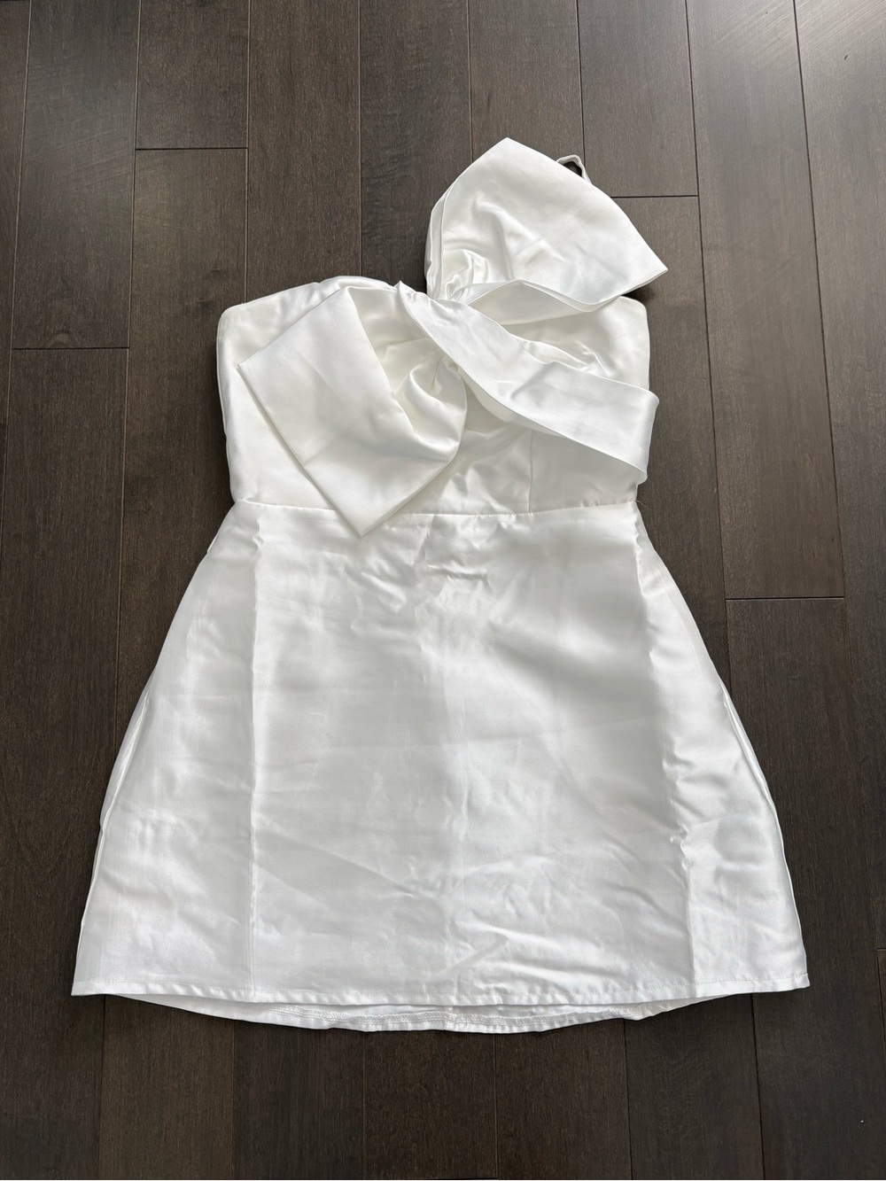 Lulus Utterly Pretty White Bow One-Shoulder Mini Dress with Pockets Bridal